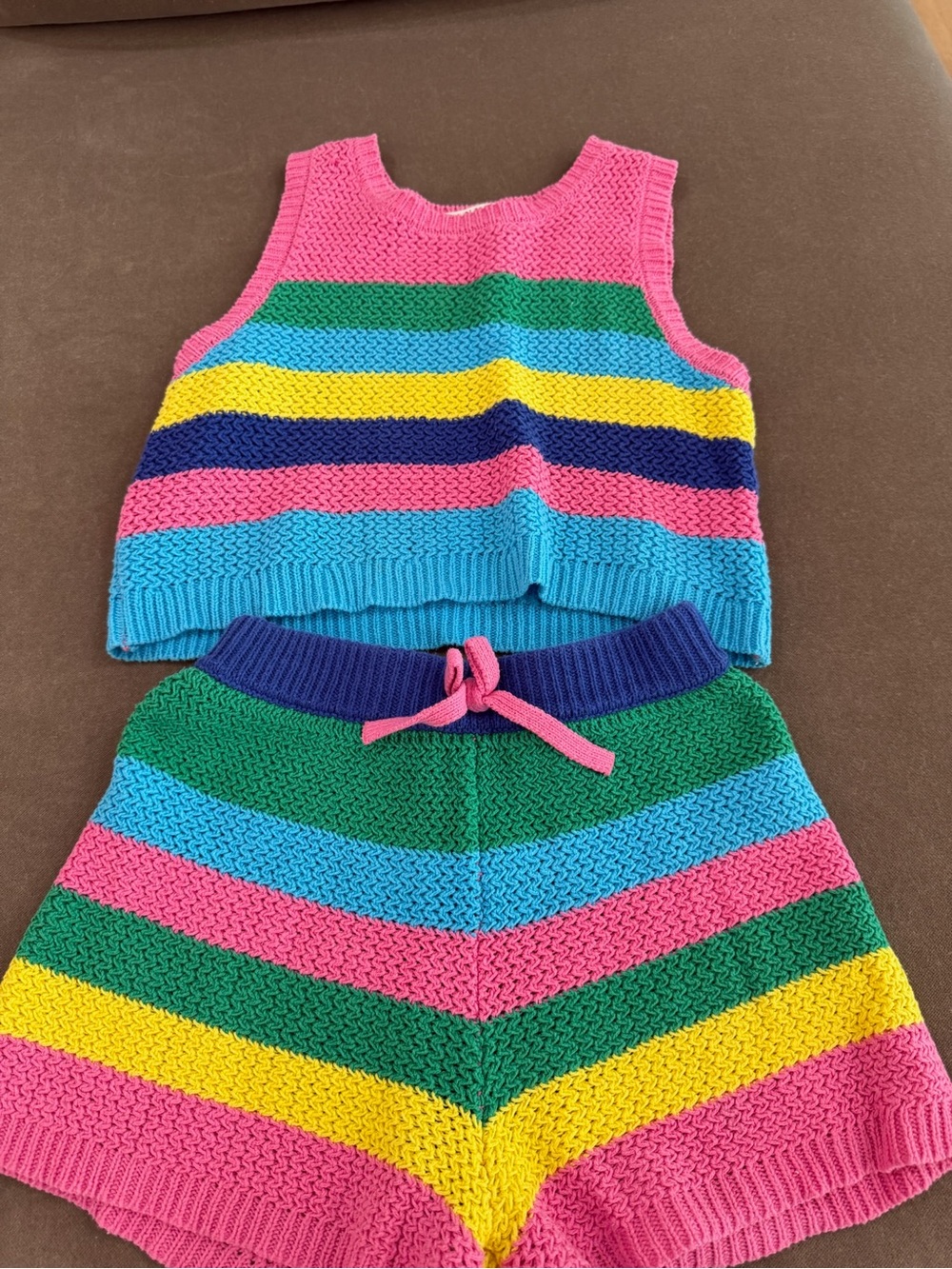Hannah Banana Rainbow Knit Tank & Shorts Set - Pink, Green, Blue, Yellow, Navy